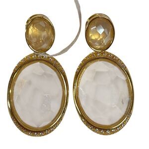 Marcia Moran 18K Gold Plated Double Drop Gemstone Earring New
